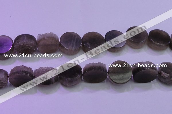 CAG8438 15.5 inches 28mm coin grey druzy agate gemstone beads