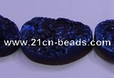 CAG8669 7.5 inches 22*30mm freeform blue plated druzy agate beads