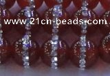 CAG8803 15.5 inches 12mm round agate with rhinestone beads