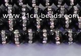 CAG8855 15.5 inches 6mm faceted round agate with rhinestone beads
