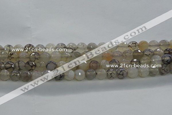 CAG9036 15.5 inches 8mm faceted round dragon veins agate beads
