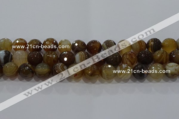 CAG9215 15.5 inches 12mm faceted round line agate gemstone beads