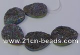 CAG9674 7.5 inches 30*40mm teardrop rainbow plated druzy agate beads