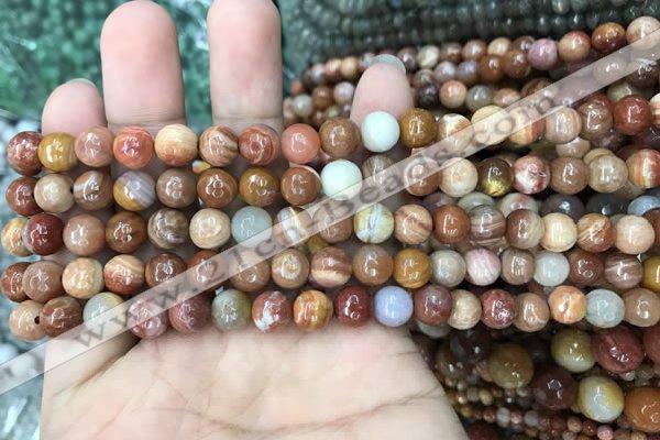 CAG9811 15.5 inches 6mm faceted round wood agate beads