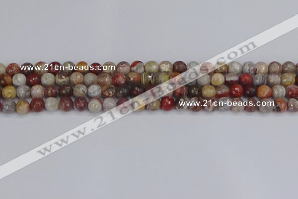 CAG9861 15.5 inches 6mm faceted round Mexican crazy lace agate beads