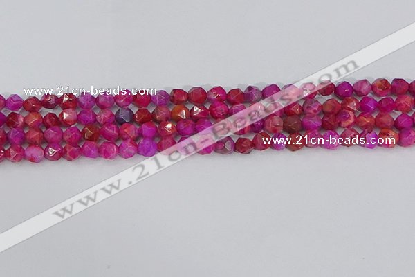 CAG9951 15.5 inches 6mm faceted nuggets fuchsia crazy lace agate beads