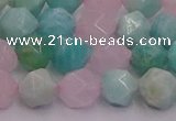 CAM1443 15.5 inches 10mm faceted nuggets amazonite & rose quartz beads