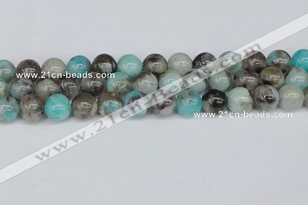 CAM1485 15.5 inches 14mm round Madagascar black amazonite beads
