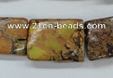 CAT148 18*25mm twisted rectangle dyed natural aqua terra jasper beads