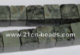 CBD218 15.5 inches 12*12mm cube green brecciated jasper beads