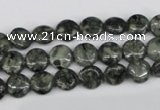 CBD220 15.5 inches 8mm flat round green brecciated jasper beads