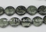 CBD221 15.5 inches 12mm flat round green brecciated jasper beads
