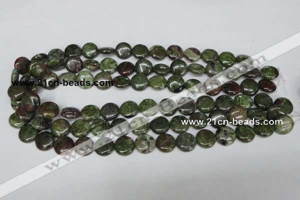 CBG35 15.5 inches 14mm flat round bronze green gemstone beads