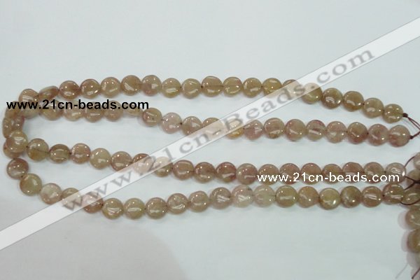 CBQ235 15.5 inches 10mm flat round strawberry quartz beads