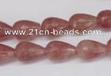 CBQ269 15.5 inches 10*15mm faceted teardrop strawberry quartz beads