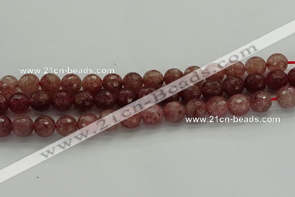 CBQ333 15.5 inches 10mm faceted round strawberry quartz beads