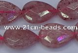 CBQ479 15.5 inches 15*20mm faceted flat teardrop strawberry quartz beads