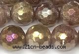 CBQ778 15 inches 12mm faceted round AB-color strawberry quartz beads