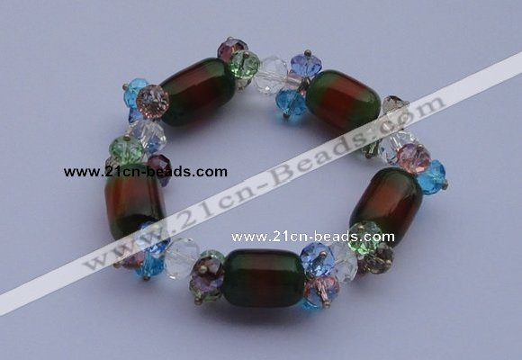 CBR03 5pcs imitation Swarovski crystal & agate beads stretchy bracelet