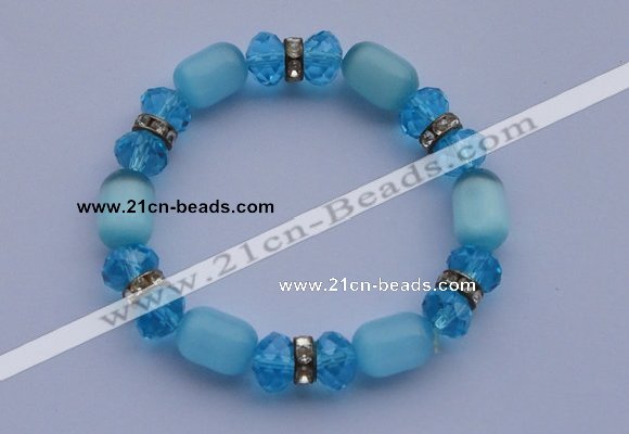 CBR15 5pcs imitation Swarovski crystal & cat eye beads stretchy bracelet