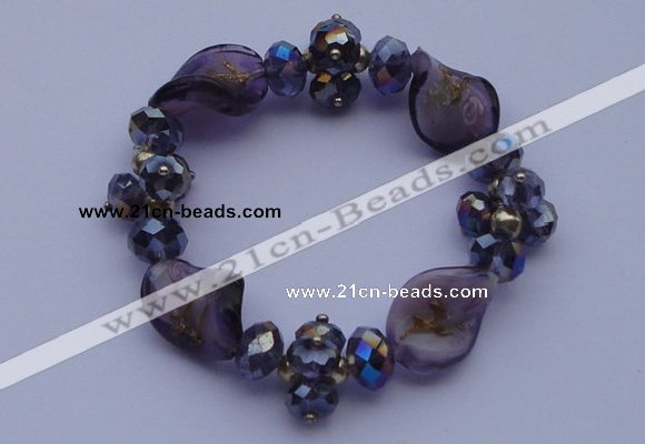 CBR40 5pcs AB color crystal & lampwork glass beads stretchy bracelet