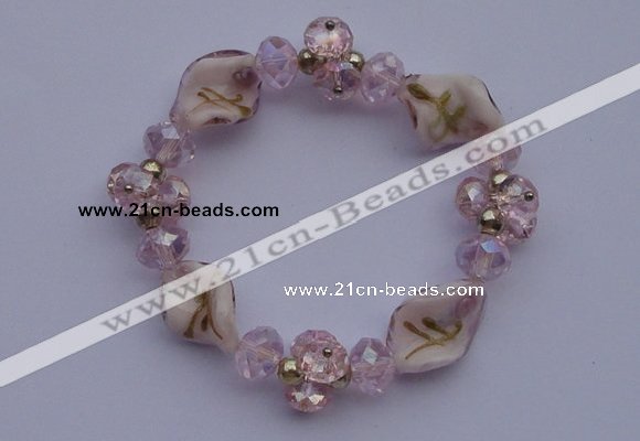 CBR43 5pcs imitation Swarovski crystal & lampwork glass beads bracelet