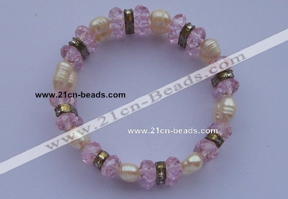 CBR57 5pcs imitation Swarovski crystal & threaded pearl beads bracelet