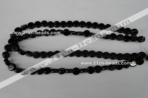 CBS238 15.5 inches 10mm flat round blackstone beads wholesale