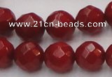CCB124 15.5 inches 8mm faceted round red coral beads wholesale