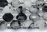 CCB1569 15 inches 5mm - 6mm faceted black rutilated quartz beads
