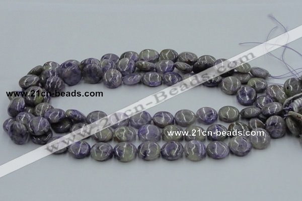 CCG03 15.5 inches 14mm flat round natural charoite gemstone beads