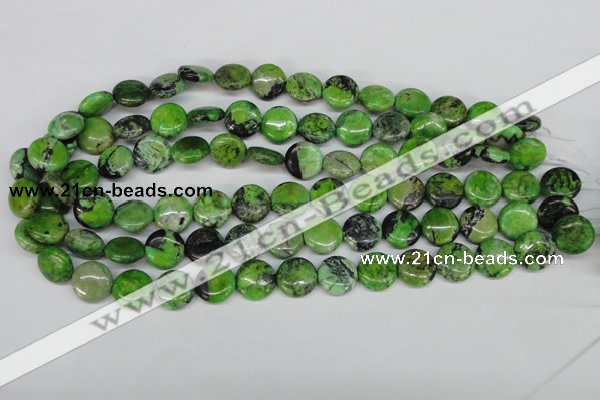 CCO133 15.5 inches 14mm flat round dyed natural chrysotine beads
