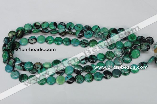CCO150 15.5 inches 12mm flat round dyed natural chrysotine beads