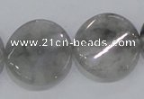CCQ130 15.5 inches 25mm twisted coin cloudy quartz beads wholesale