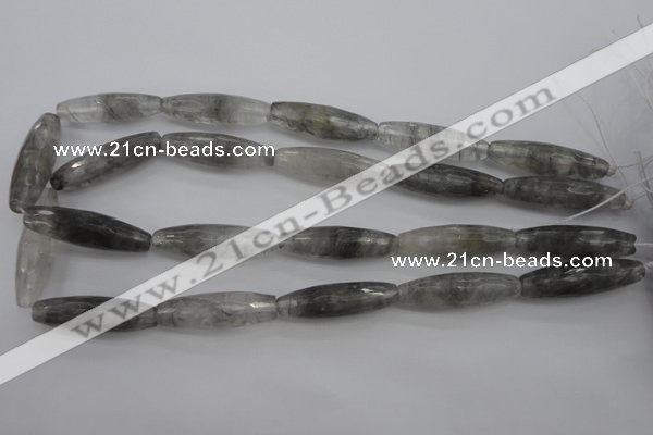 CCQ290 15.5 inches 10*35mm faceted rice cloudy quartz beads