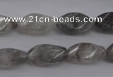 CCQ295 15.5 inches 10*18mm faceted & twisted rice cloudy quartz beads
