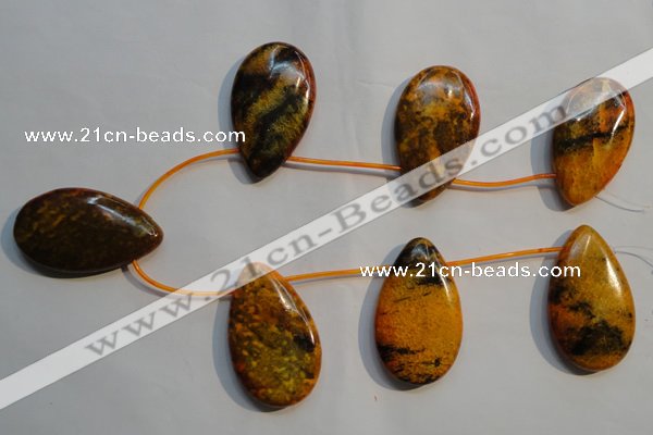 CCS580 Top-drilled 30*50mm flat teardrop dyed chrysocolla gemstone beads