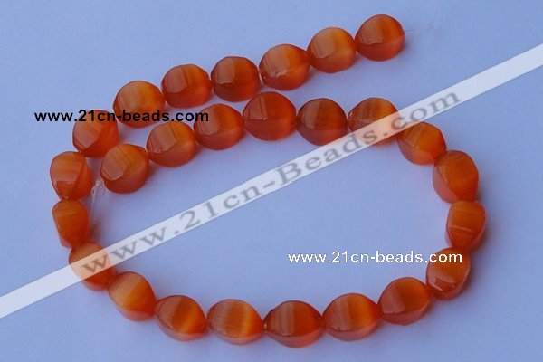 CCT27 14 inches 10*14mm twisted orange red cats eye beads wholesale