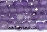 CCU1019 15 inches 4mm faceted cube amethyst beads