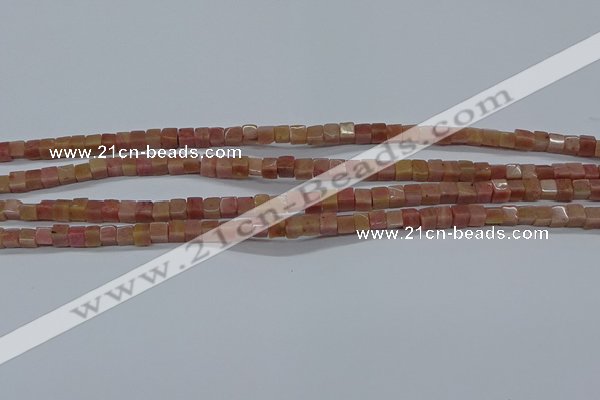 CCU308 15.5 inches 4*4mm cube pink wooden jasper beads wholesale