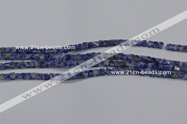 CCU313 15.5 inches 4*4mm cube blue spot stone beads wholesale