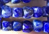 CCU816 15 inches 4mm faceted cube lapis lazuli beads