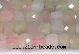 CCU831 15 inches 4mm faceted cube morganite beads