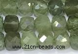 CCU862 15 inches 6mm faceted cube green apatite beads