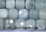 CCU872 15 inches 4mm faceted cube aquamarine beads