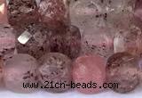 CCU888 15 inches 4mm faceted cube strawberry quartz beads