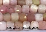 CCU904 15 inches 5mm - 6mm faceted cube pink opal beads