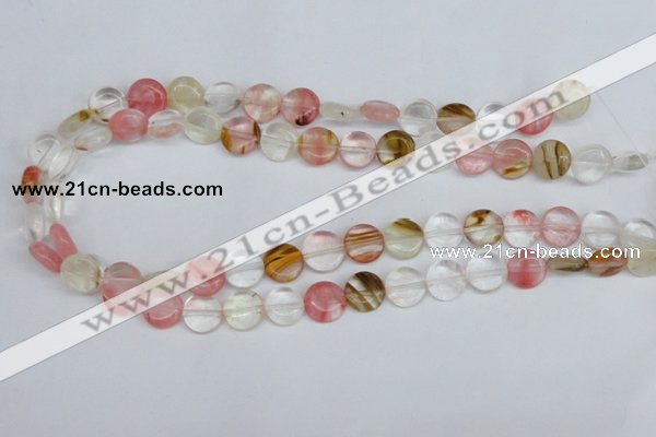 CCY213 15.5 inches 12mm flat round volcano cherry quartz beads