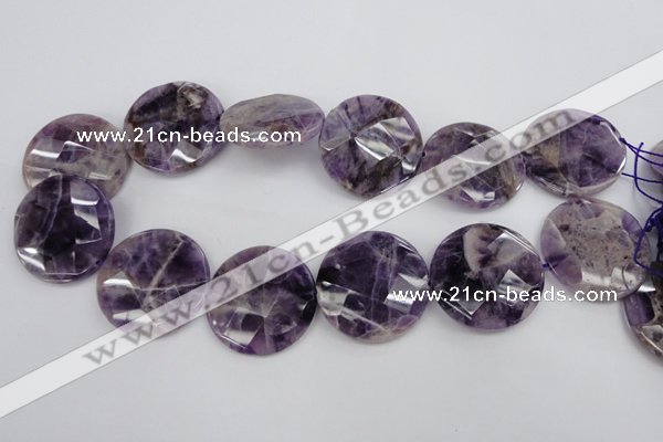 CDA44 15.5 inches 32mm faceted coin dogtooth amethyst beads