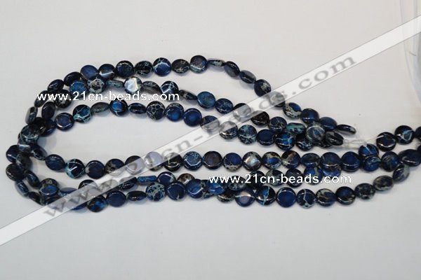 CDT230 15.5 inches 10mm flat round dyed aqua terra jasper beads